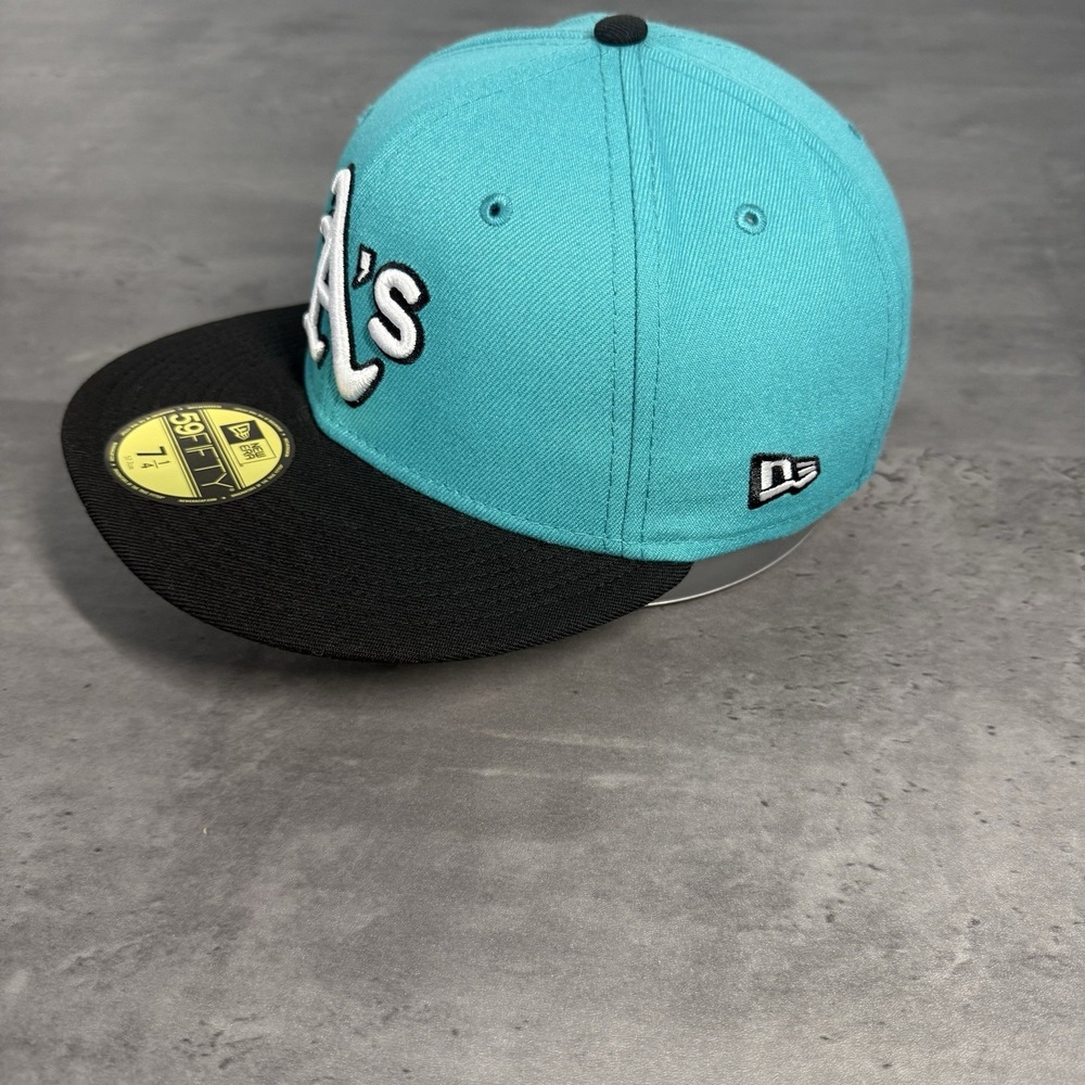 New Era Oakland Athletics A's Hat 59Fifty Cap 7 1/4 Teal Mint Black White Fitted - Picture 2 of 7